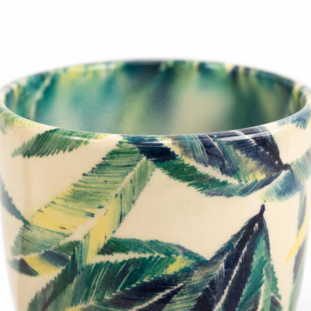Monza Botanical Fern pot with dark blue to sunshine yellow colours