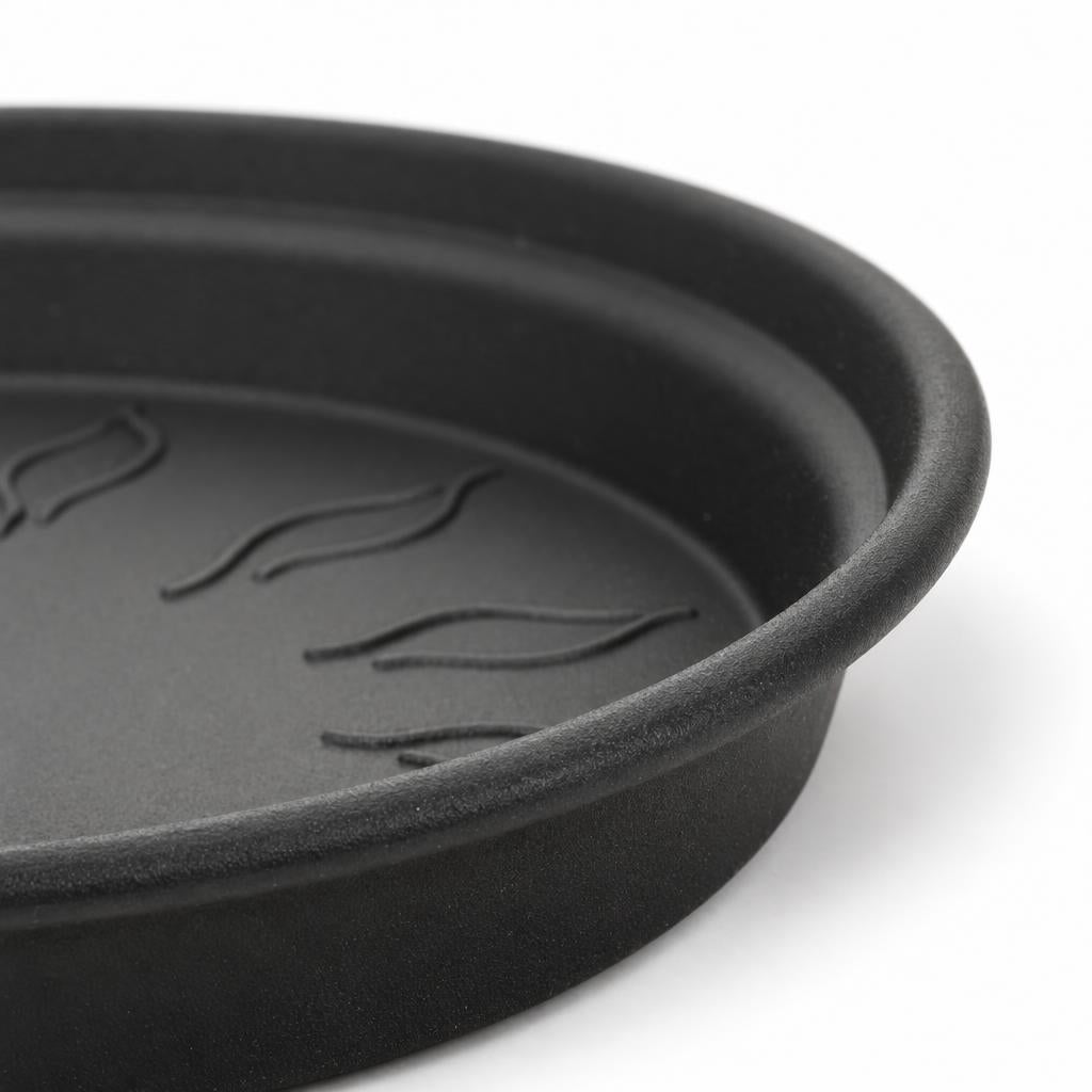 Black plastic round saucer by Elho