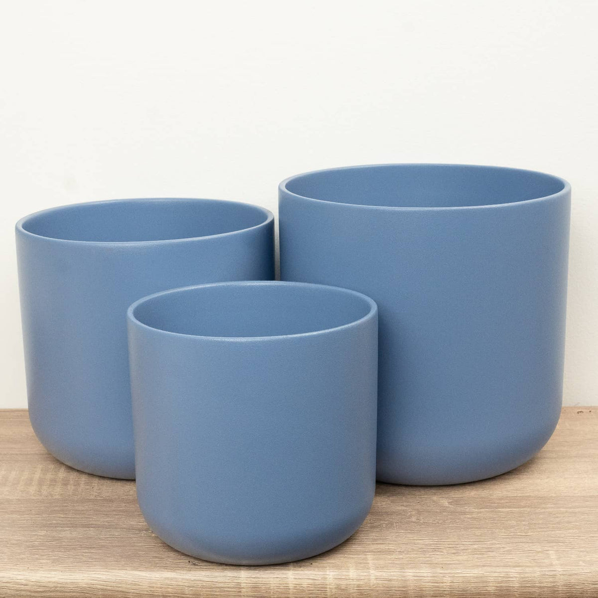 Three Lisbon ceramic plant pots in Powder Blue