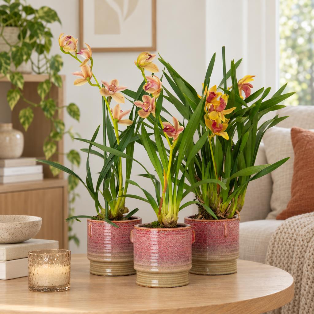Cymbidium orchid in a sunset tone