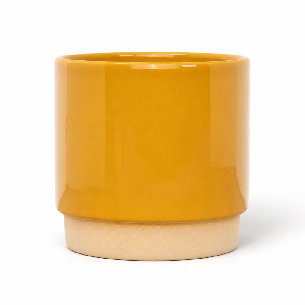 Eno decorative plant pot in mustard and creamy beige