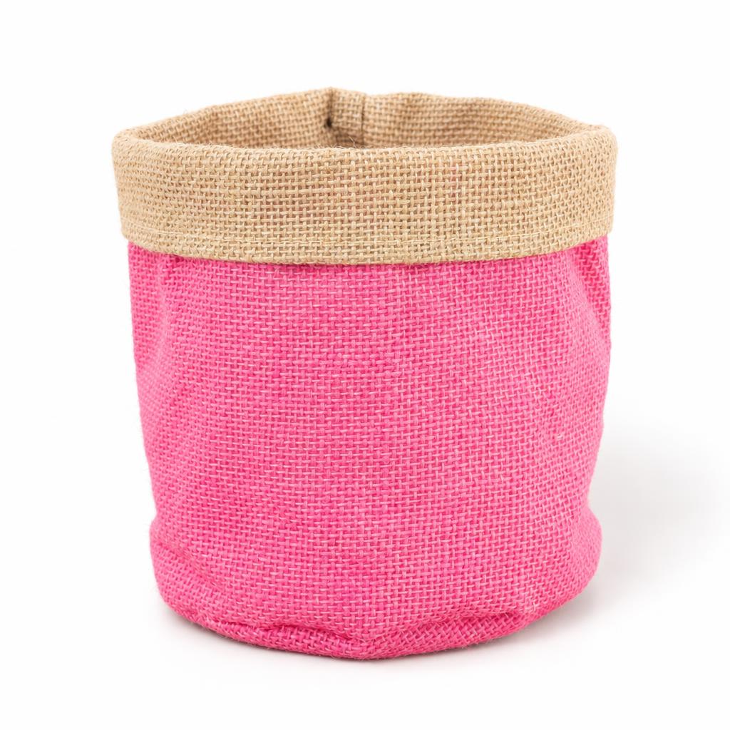 Pink hessian plant pot