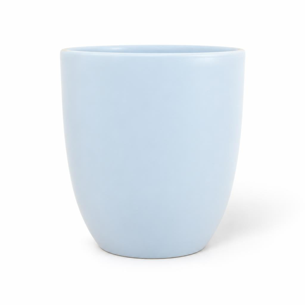 Light blue Hugo decorative plant pot with a tall, rounded shape