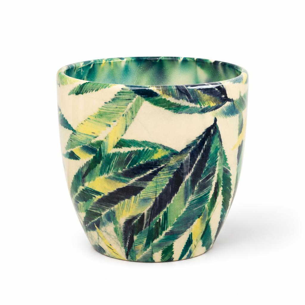 Monza Botanical Fern decorative pot with tropical palm tree pattern