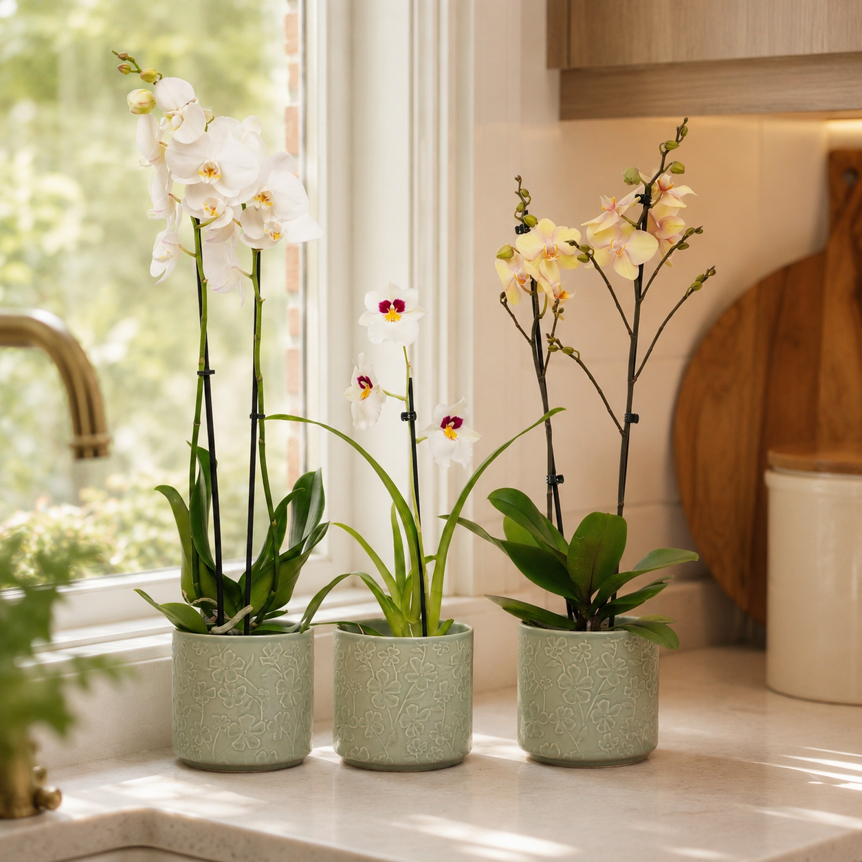 Flowering Live Orchids in Decorative Ceramic Plant Pots, Carefully packed, UK Delivery.