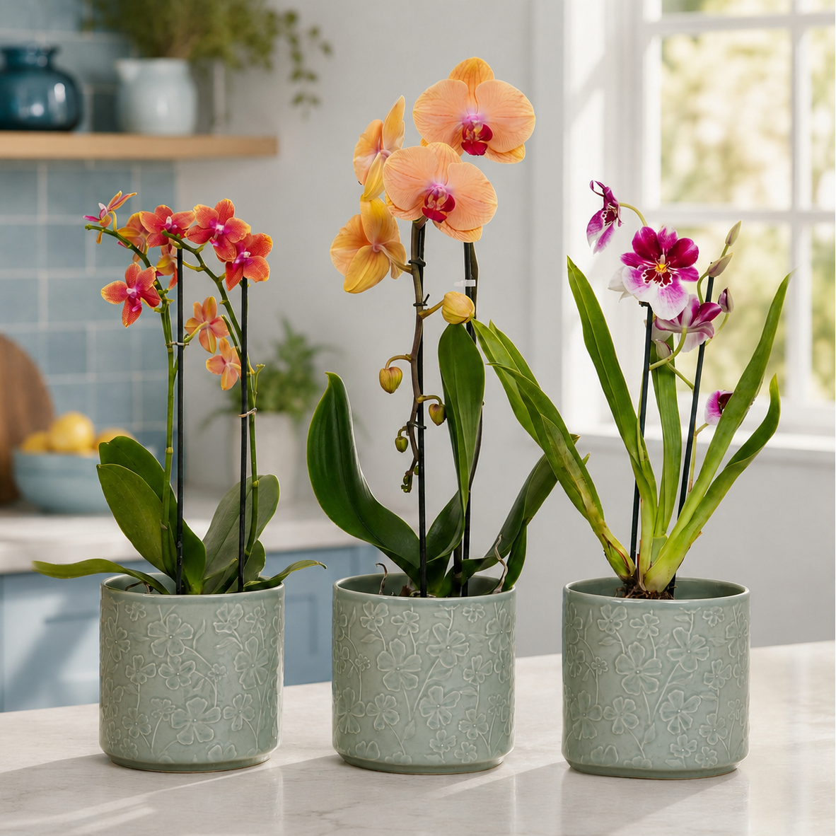 Mixed Orange Flowering Orchids Delivered UK.