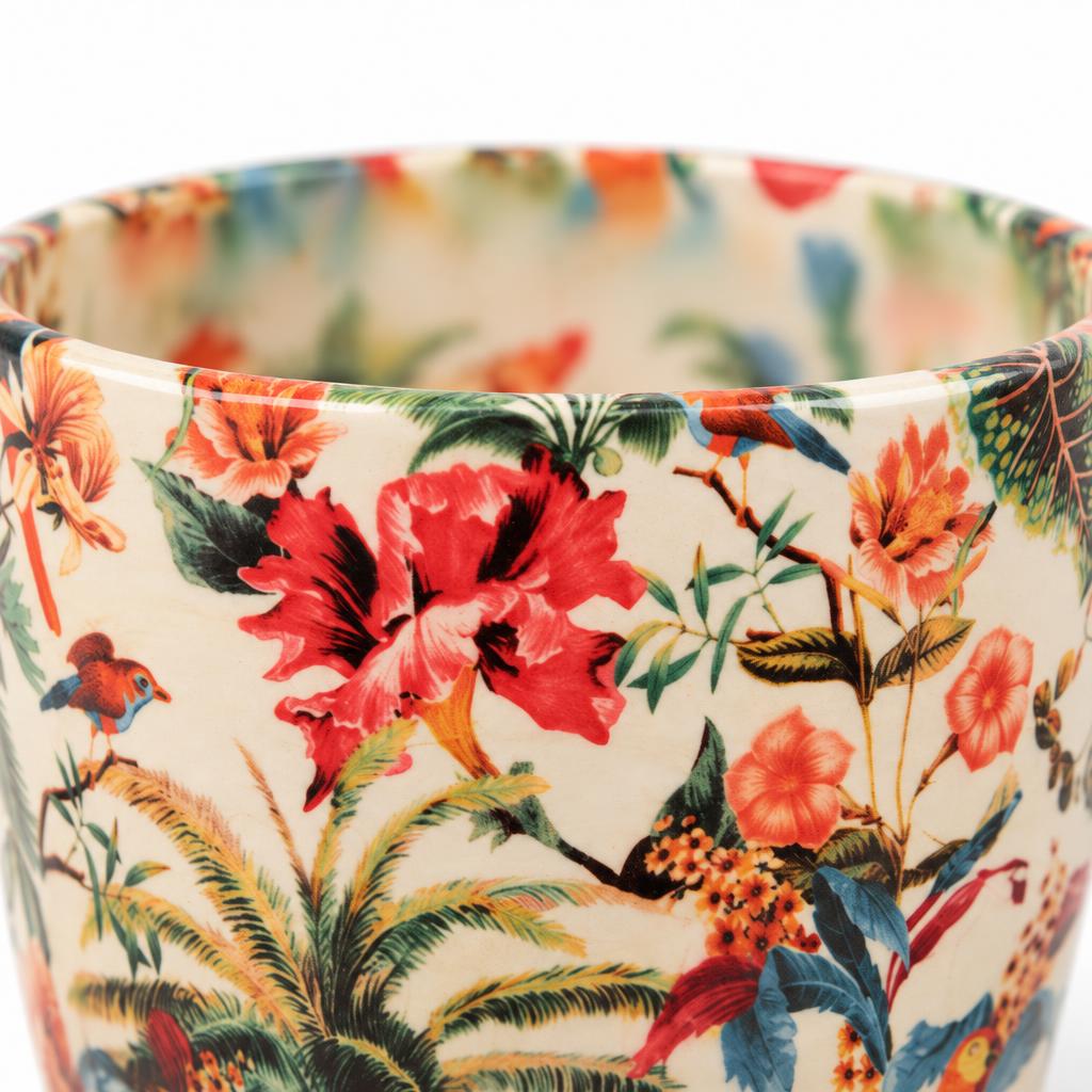 Tropical Parrot design on the Monza pot cover