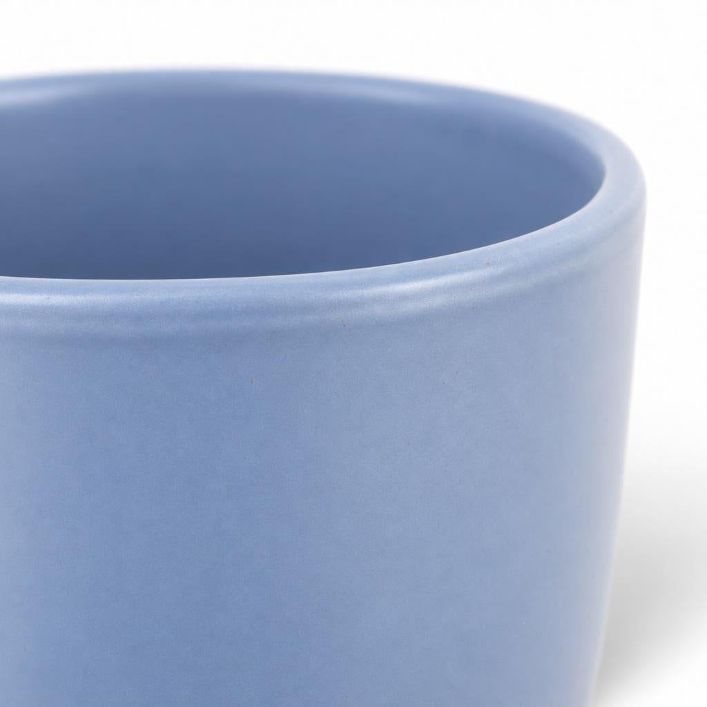 Dusty blue Hugo pot with a tall, rounded profile