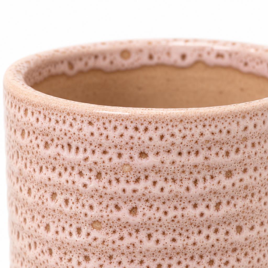 Pink Morganite Glaze plant pot with lunar-inspired patterns